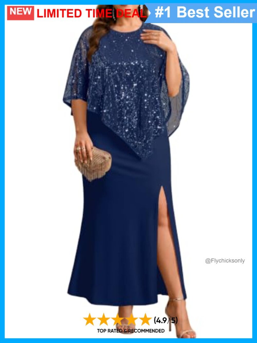 Plus Size Sequin Mermaid Formal Evening Gown Wedding Guest Dress